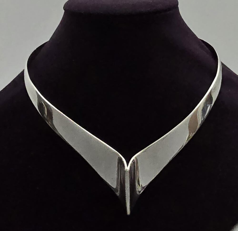 Vintage Taxco Mexico Sterling Silver Collar Necklace Modernist Sculptural 60g